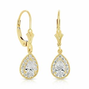 2CT Pear Cut Created Diamond Halo Earring 14K Gold
